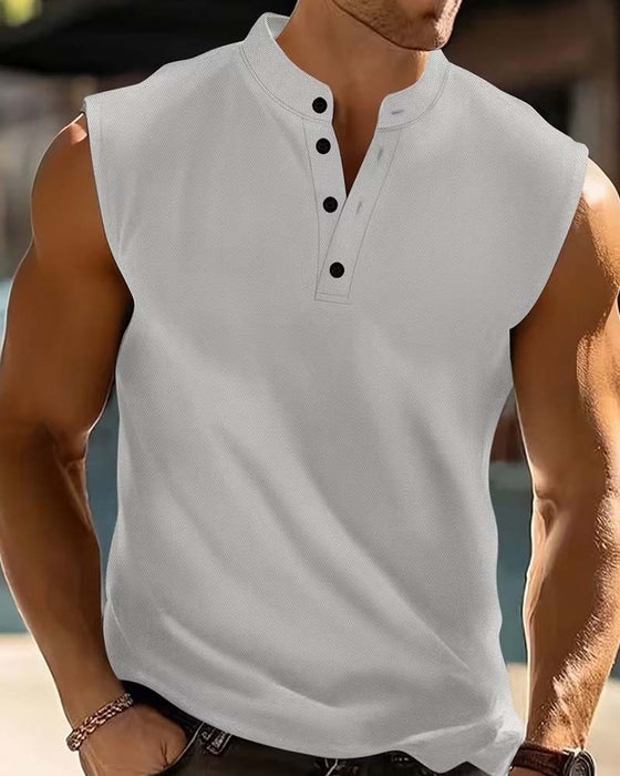 Tanktop Mænd Henley Ensfarvet Sport