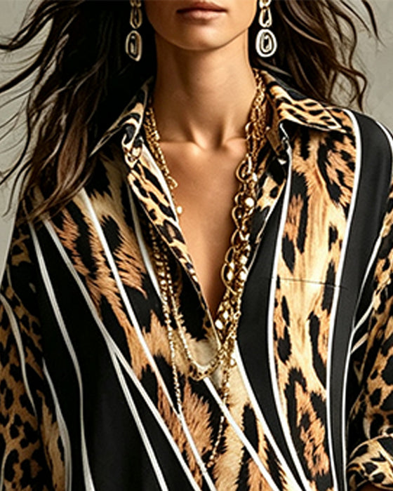 Kjole Leopard Diagonal Stribe Slag