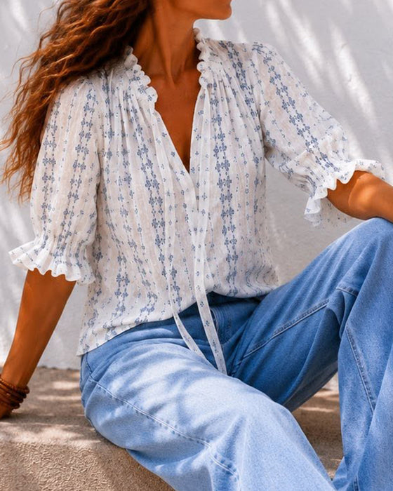 Bluse Lille Blomstret Ruffle