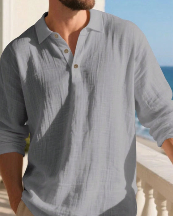 Skjorte Herre Letvægt Løs Hør Langærmet Polo