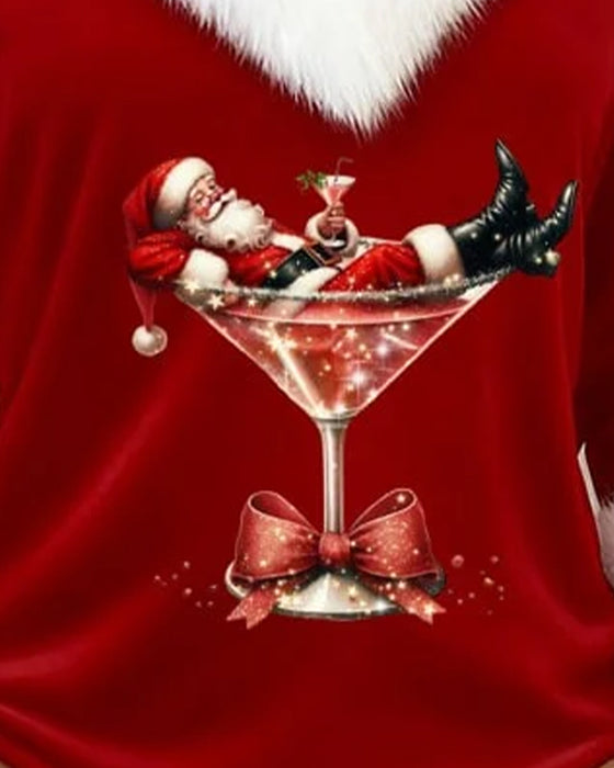 Top Fløjl Juletryk Langærmed