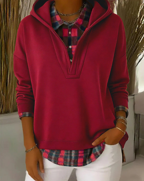 Hættetrøje Falsk Todelt Ternet Patchwork