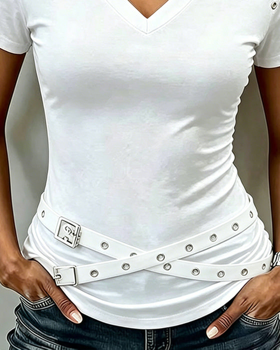 T-Shirt Kryds Strop Hul Ud Slim Pasform