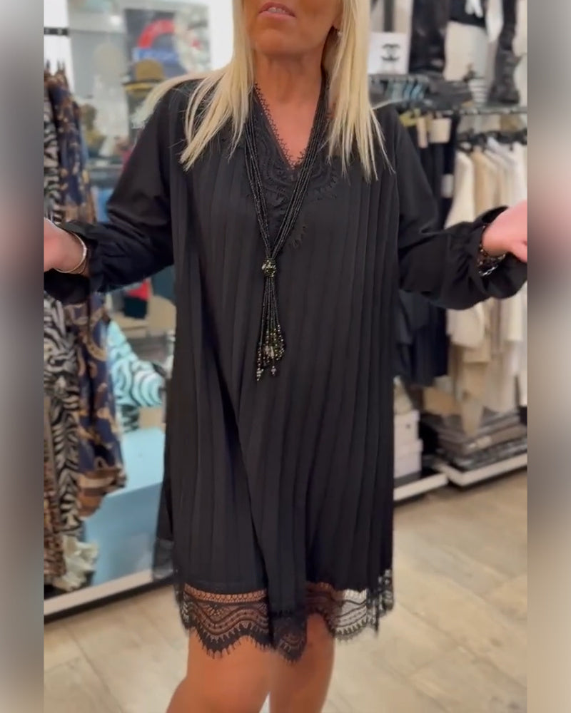 Kjole Kantenbesat Plisseret Løs