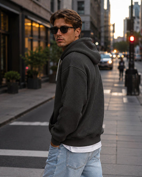 Hoodie Herre Ensfarvet Lynlås Pullover