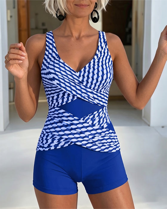 Tankini Geometrisk Tryk Krydsdesign
