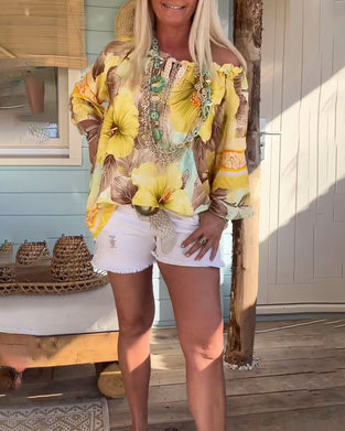 Bluse Off-Shoulder Resortprint