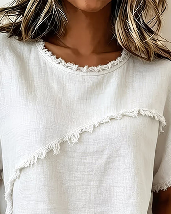 Bluse Casual Rund Hals Korte Ærmer