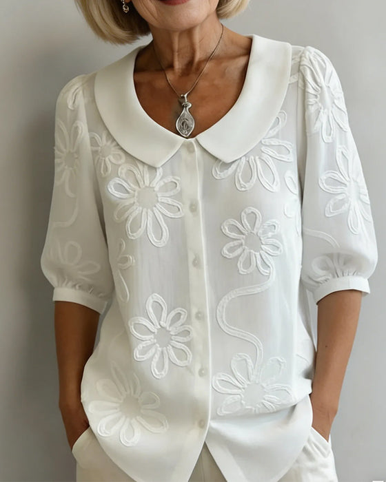 Bluse Blomstermønster Kortærmet