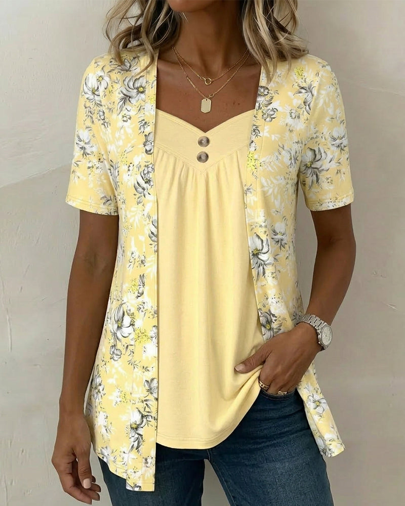 T-Shirt Blomstermønster Falsk Todelt