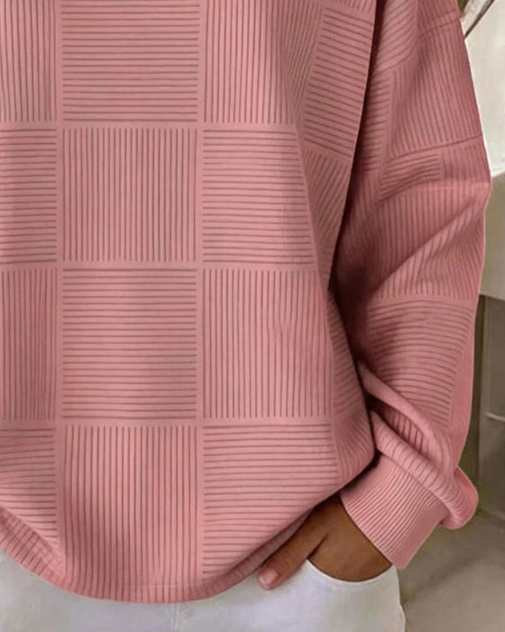Sweatshirt Gittertekstur Langærmet Ensfarvet Pullover