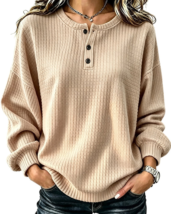 Sweatshirt Rund Hals Knap Solid
