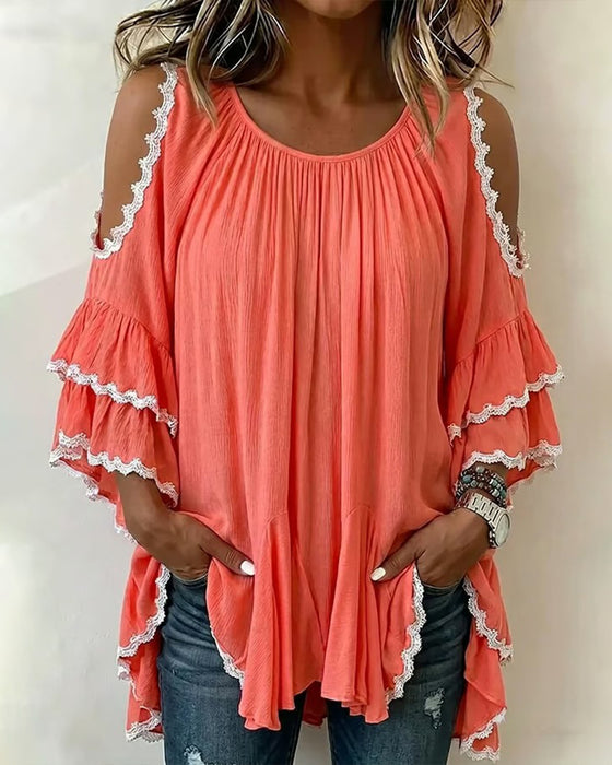 Bluse Off-Shoulder Rynke Flagermusærme Loose Fit