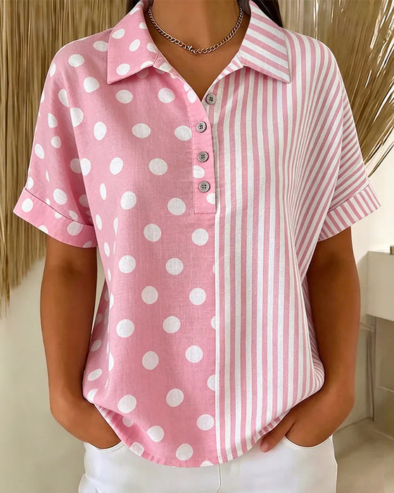 Bluse Revers Prikket Stribe