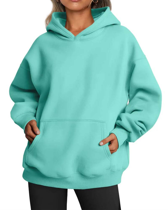 Hoodie Ensfarvet Lang Ærme Casual