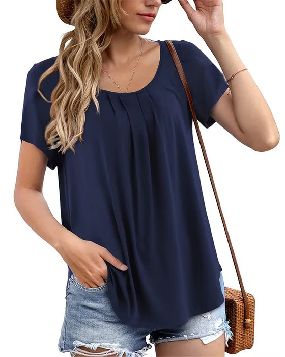 T-Shirt Plisseret Casual Kort Ærme