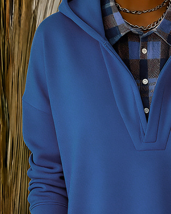 Hættetrøje Falsk Todelt Ternet Patchwork