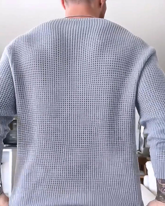 Pullover Herre Rund Hals Vaffel Langærmet