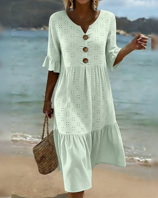 Kjole Gennembrudt Mellemlang Med Rynket Kant