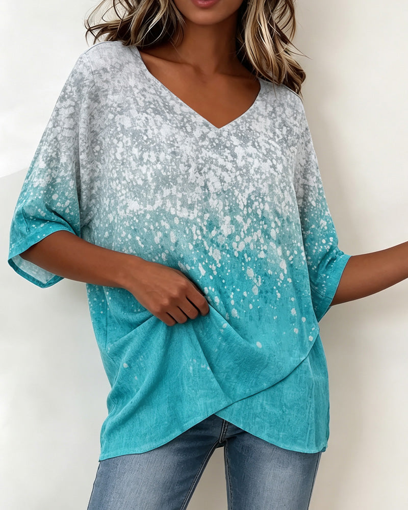 T-Shirt V-Hals Snefnug Gradient Fald Uregelmæssig