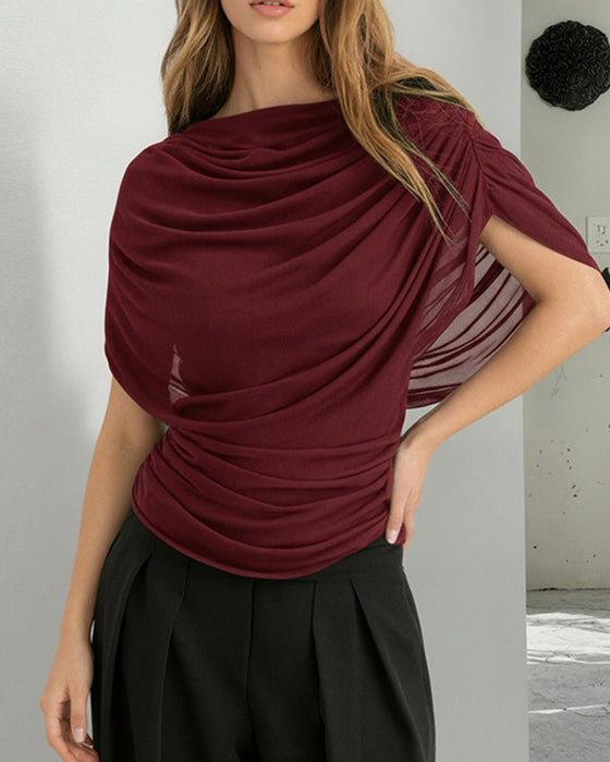 Bluse Mesh Halstørklæde Hals Draperet Slim Fit