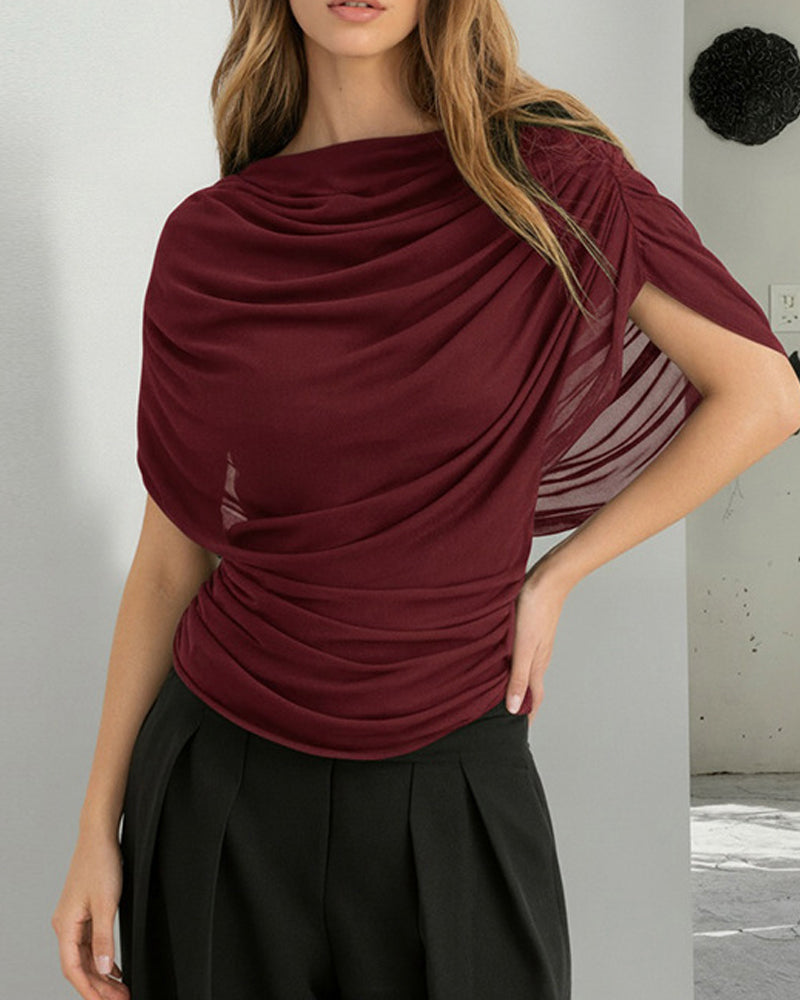 Bluse Mesh Halstørklæde Hals Draperet Slim Fit