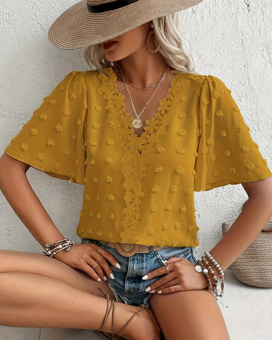 Bluse Sammenføjet Jacquard Flæseærme