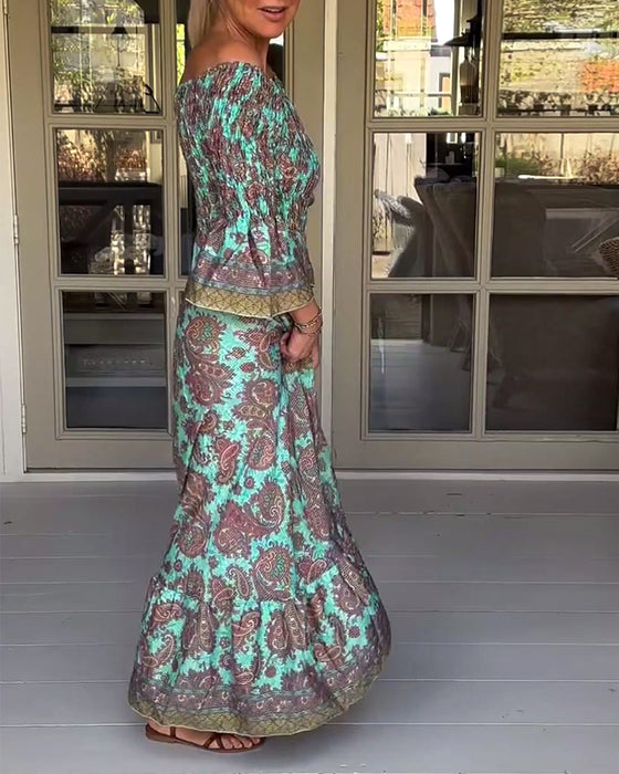 Off-shoulder kjole i fuld længde