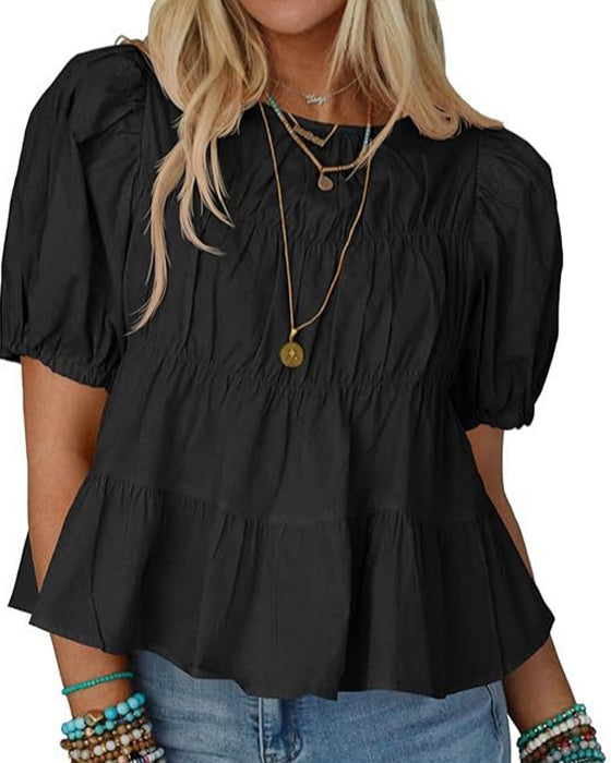 Bluse Puffærme Loose-Fit Rynket