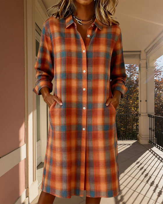 Kjole Skjorte Revers Ternet Knaplukning