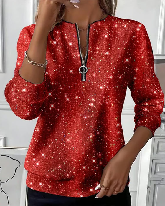 Casual Langærmet Sweatshirt Med Halv Lynlås