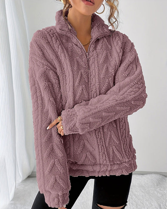 Sweatshirt Dobbelt Sidet Fleece Halv Lynlås