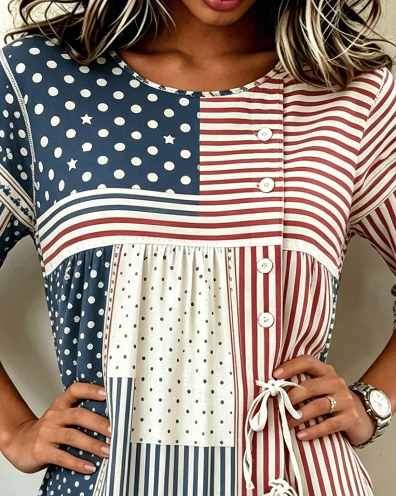 Bluse Flag Tryk Patchwork Slips