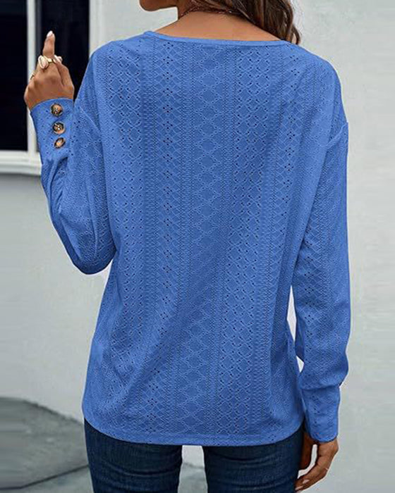 Bluse afslappet v-hals hul ensfarvet