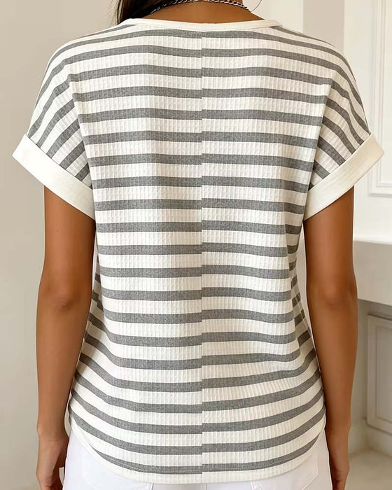 T-Shirt Stribet Vaffel Henley