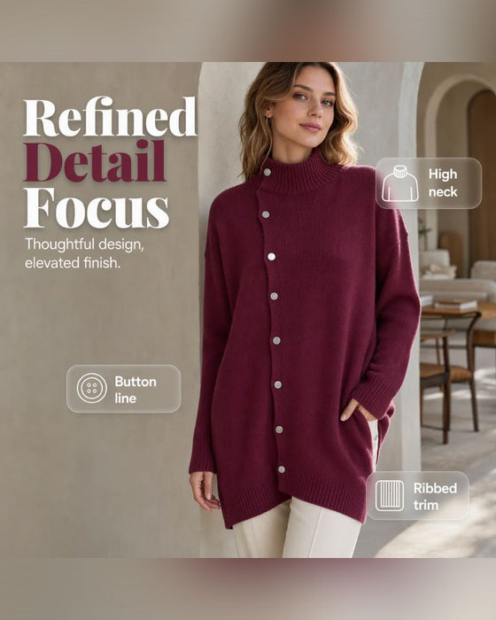 Cardigan Turtleneck Enkelt Knappet