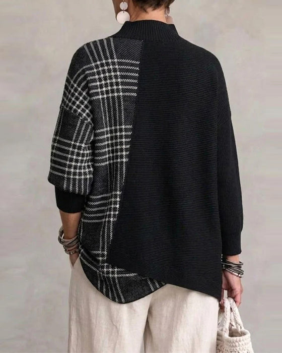 Pullover Høj Krave Uregelmæssig Linje Løs