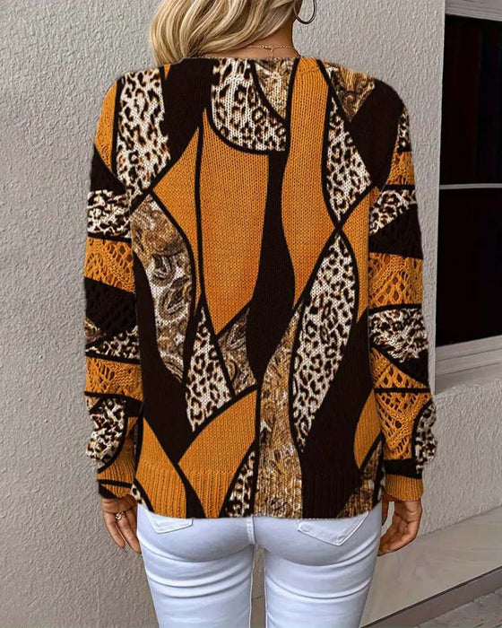 Pullover Med V-Hals Og Udhulet Leopardtryk