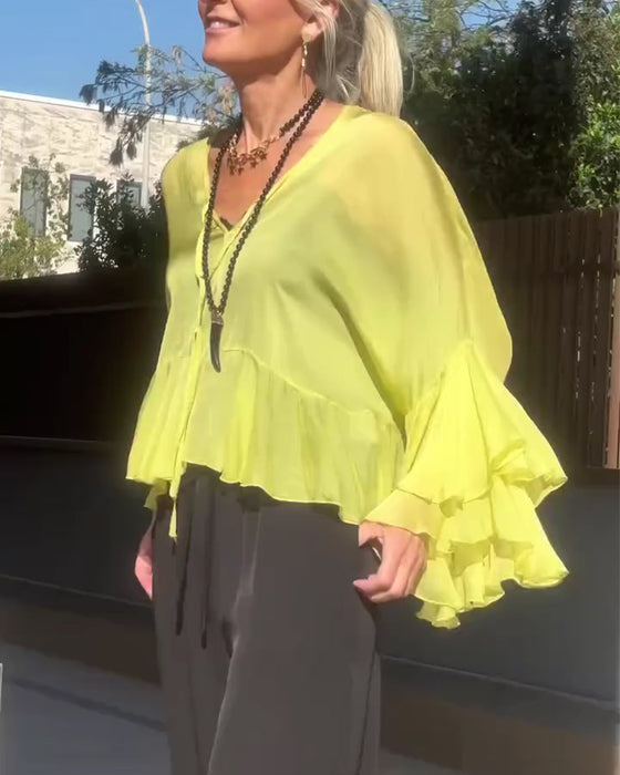 Bluse Ruffle Flagermusærme Flagermusærme