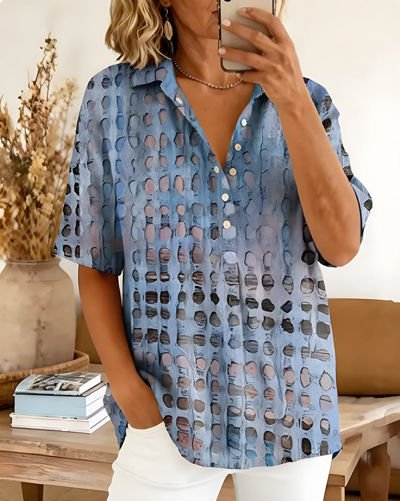 Bluse Prikket Tryk Knap Halv Stolpe
