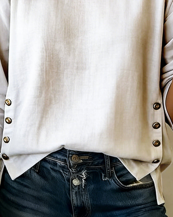 Top Afslappet Rund Hals Knappedesign