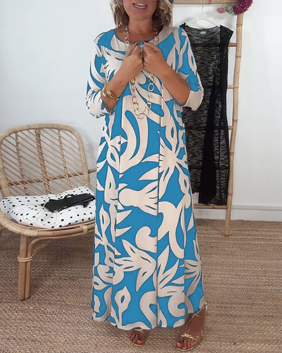 Kjole Med Rund Hals Og Lange Ærmer Med Print