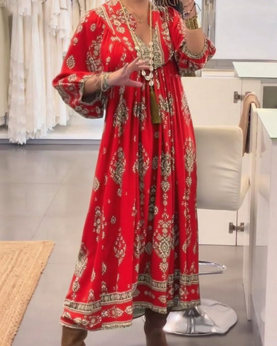 Kjole med afslappet print og løse lommer