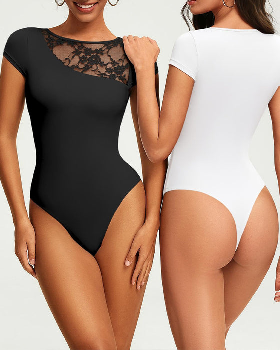 T-Shirt Sheer Blonde Panel Figursyet Bodysuit