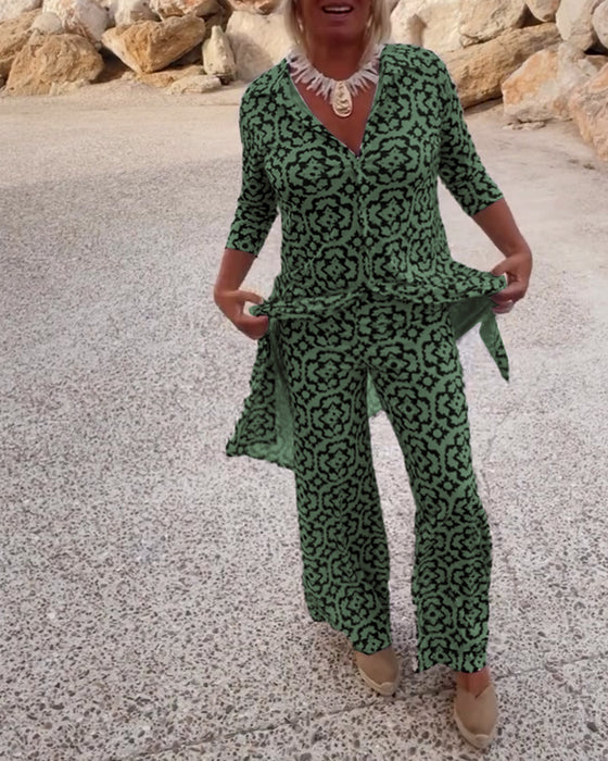 Mønstret to-delt sæt | Bluse og bukser