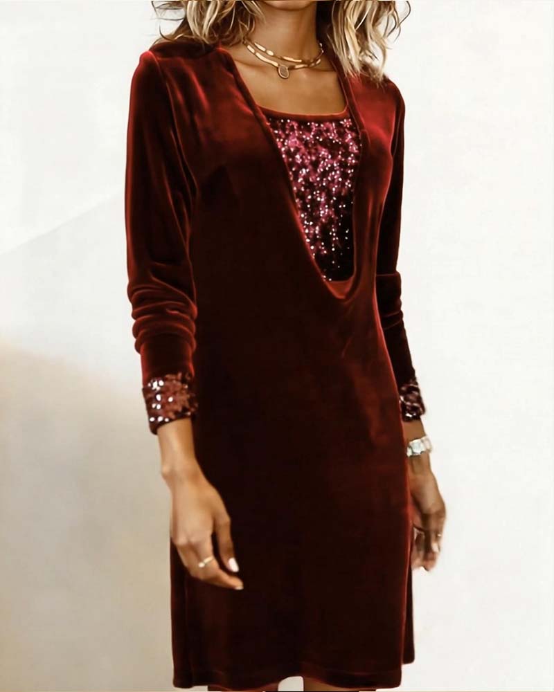 Kjole Elegant Paliet Patchwork