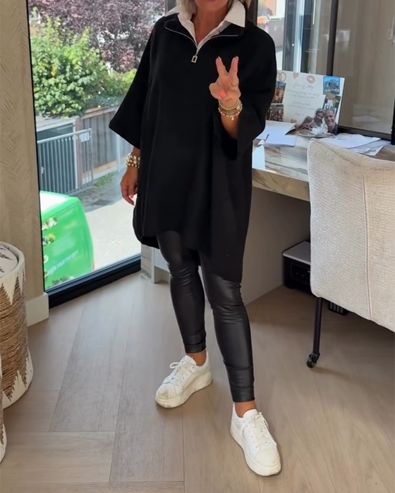 Pullover Ståkrave Halv Lynlås Løs