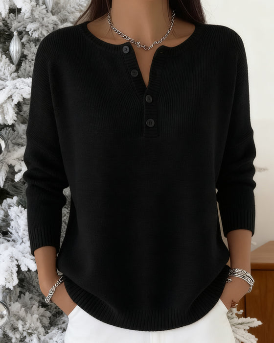 Langærmet Ensfarvet Cardigan Med Knapper