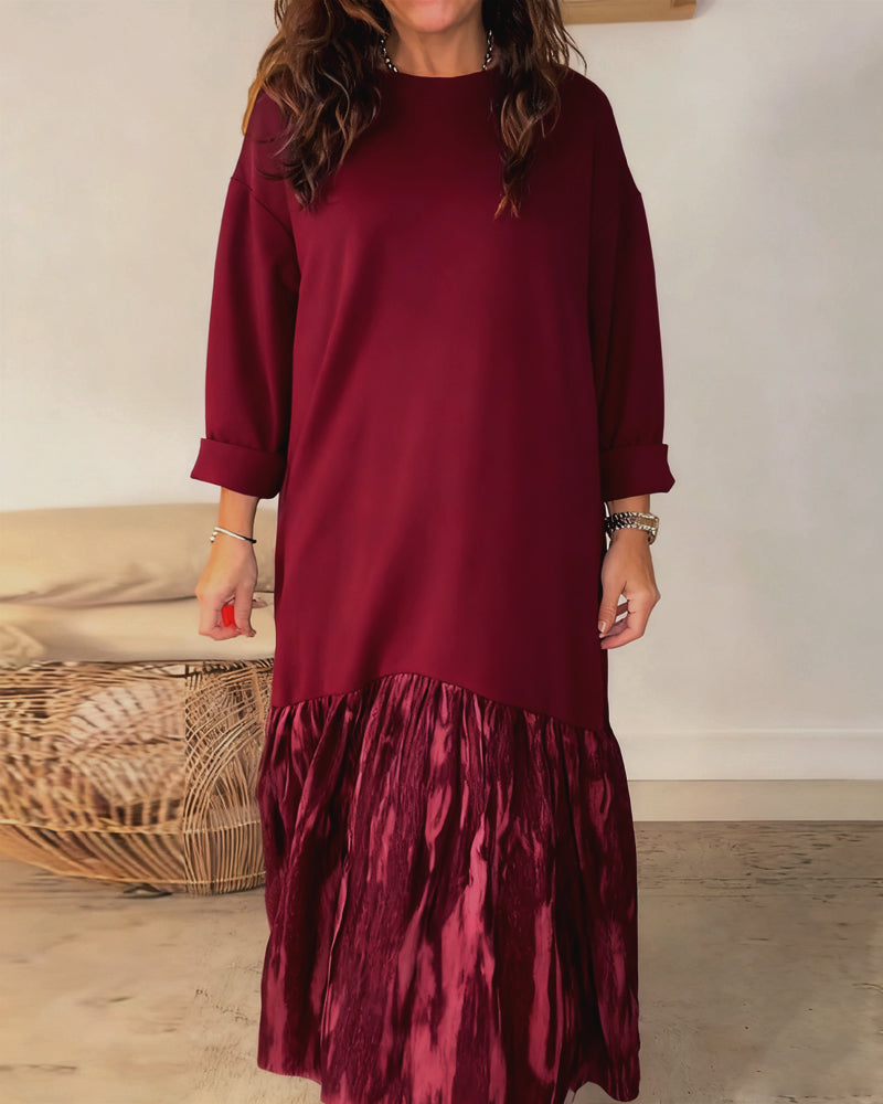 Kjole Rund Halsudskæring Uregelmæssig Patchworktryk