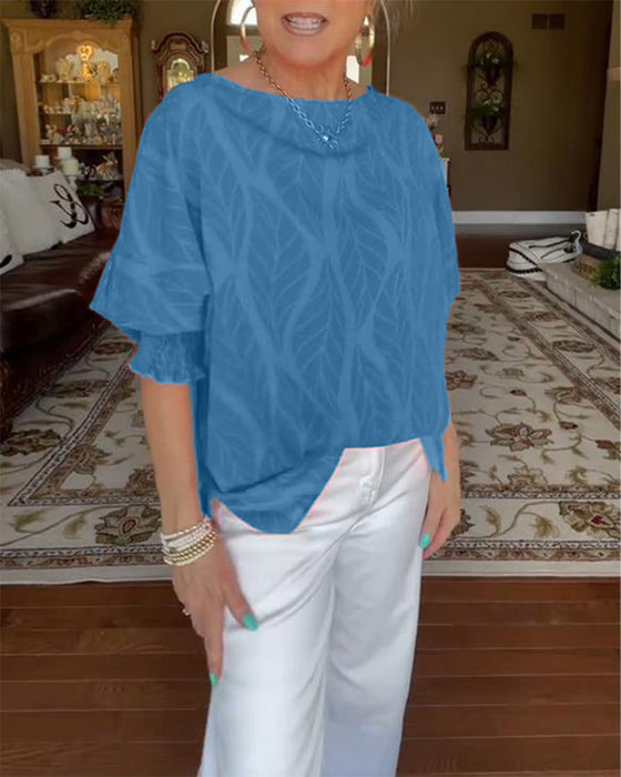 Bluse Rund Hals Løs Print